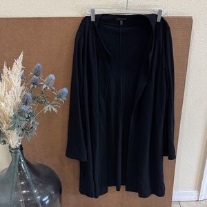 Eileen Fisher Viscose Wool Blend Open Front Black Long Cardigan Sz L